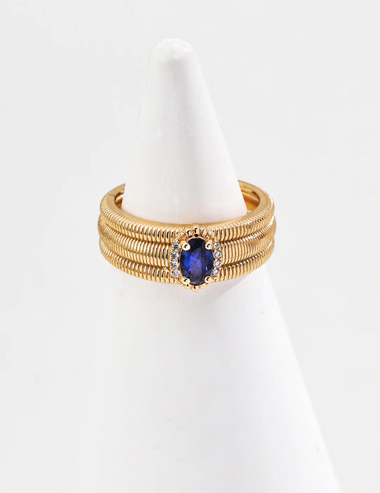 Textured Band Sapphire Zircon Ring