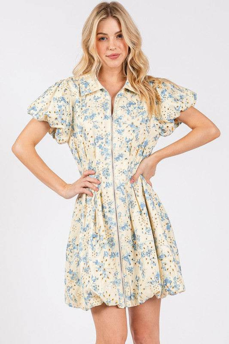 Geegee Floral Puff Sleeve Mini Dress