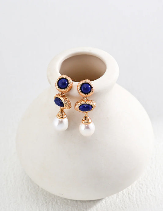 Vintage Lapis Lazuli Pearl Earrings