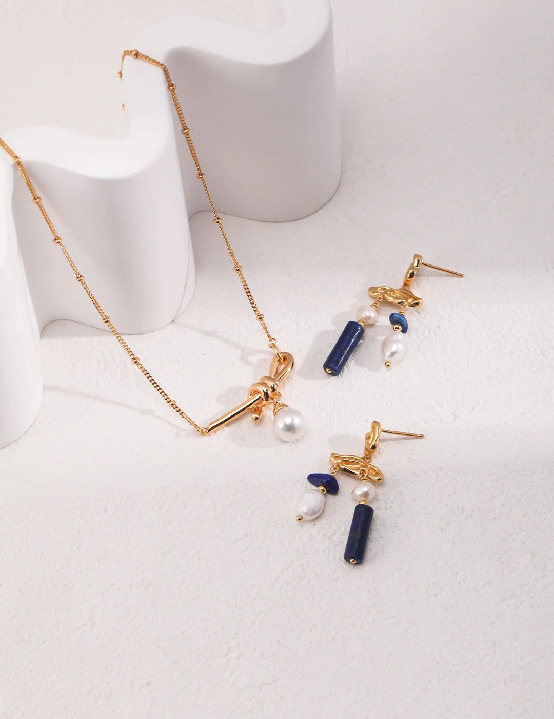 Blue Lapis Stone with Pearls Earrings