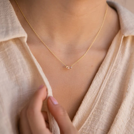 Dainty Baguette Birthstone Necklace