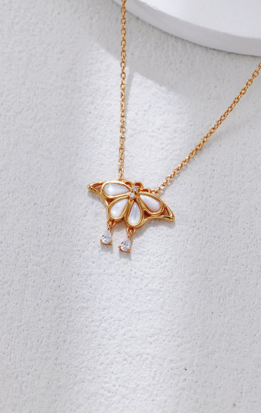 White Shell Butterfly Pendant Necklace