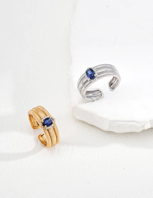 Textured Band Sapphire Zircon Ring