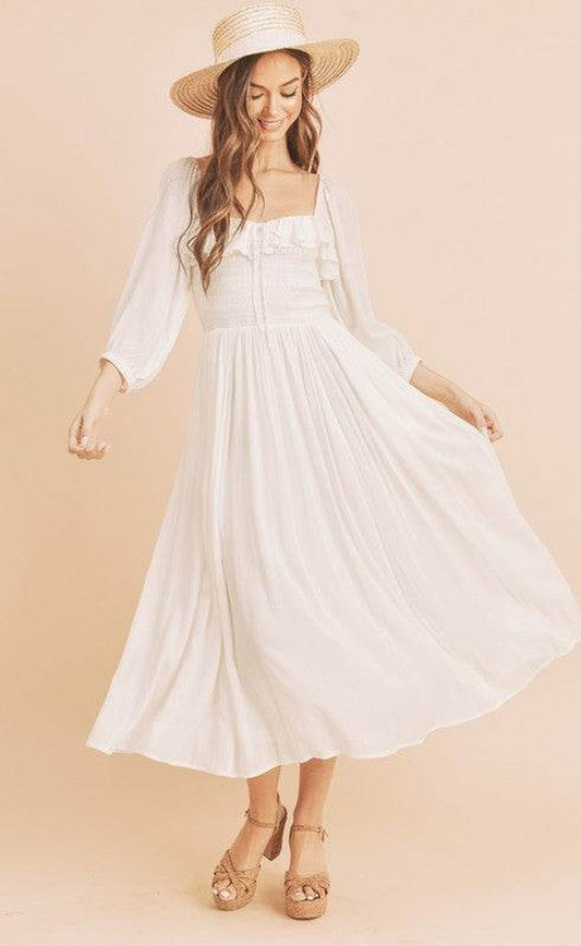 Ruffled Smocked Balloon Sleeve Dress