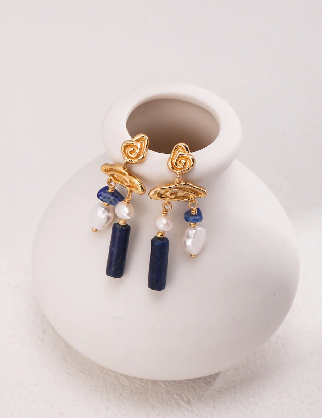 Blue Lapis Stone with Pearls Earrings