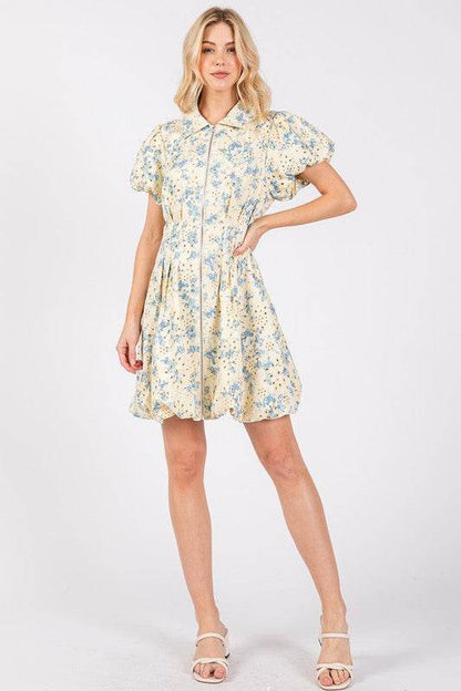 Geegee Floral Puff Sleeve Mini Dress