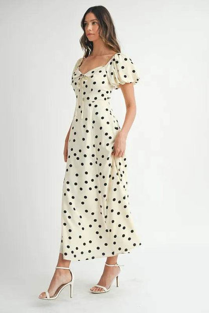 MABLE Polka Dot Puff Sleeve Midi Dress