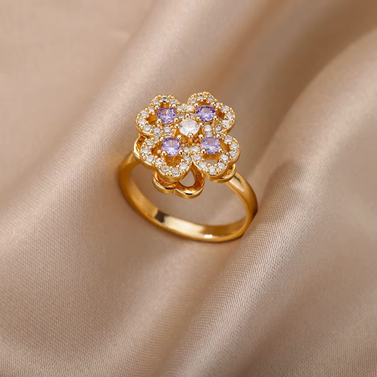Heart Four Leaf Clover Zircon Fidget Ring 2nd Generation