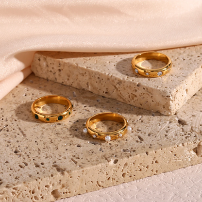 Green Zircon Pearl Rings