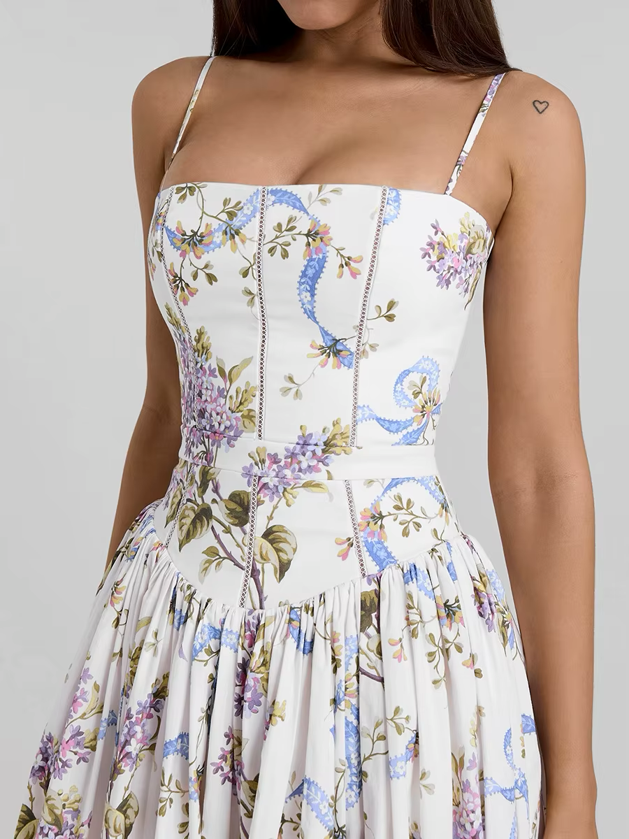 White Floral Print Holiday Dress