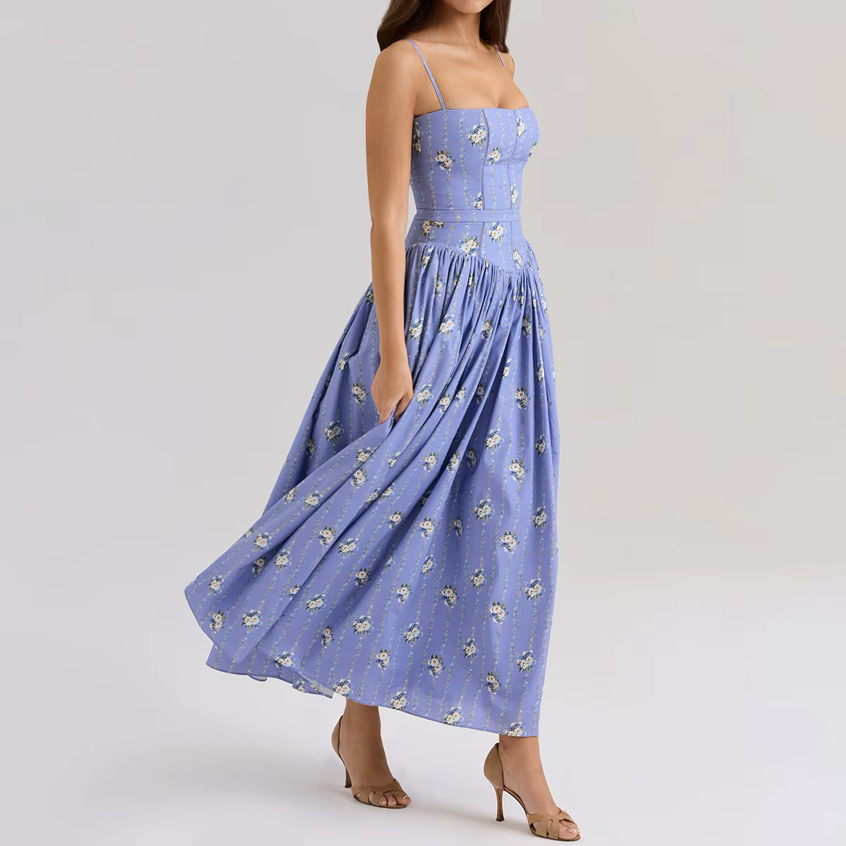 White Floral Print Holiday Dress