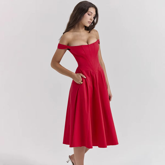 Elegant Summer Corset Dress 2024 New Arrivals Blue Slit Flower Print Flare Dress Midi Casual Lace up Holiday Dress