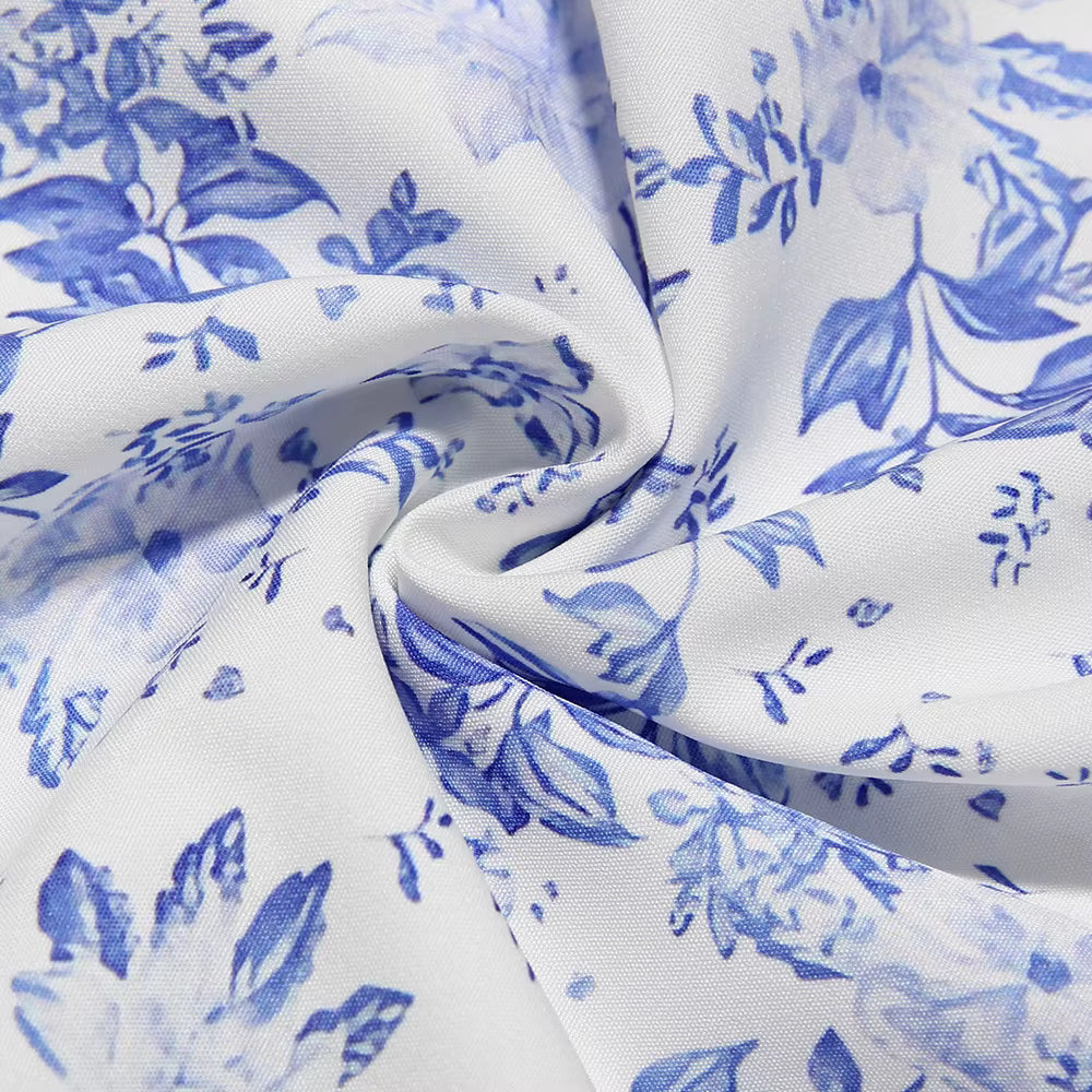 Women'S Summer Floral Print Dresses Sweet Elegant Midi Holiday Dress Casual Slit Blue Lace up Dresses 2023