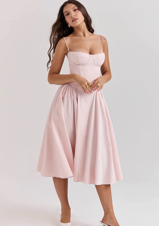 Elegant Spaghetti Strap Midi Dress