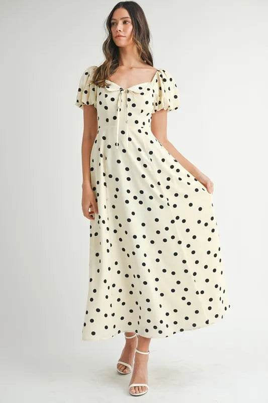 MABLE Polka Dot Puff Sleeve Midi Dress
