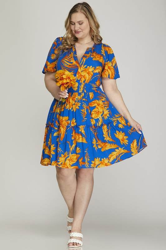 Sky Notched Frill Tiered Dress 