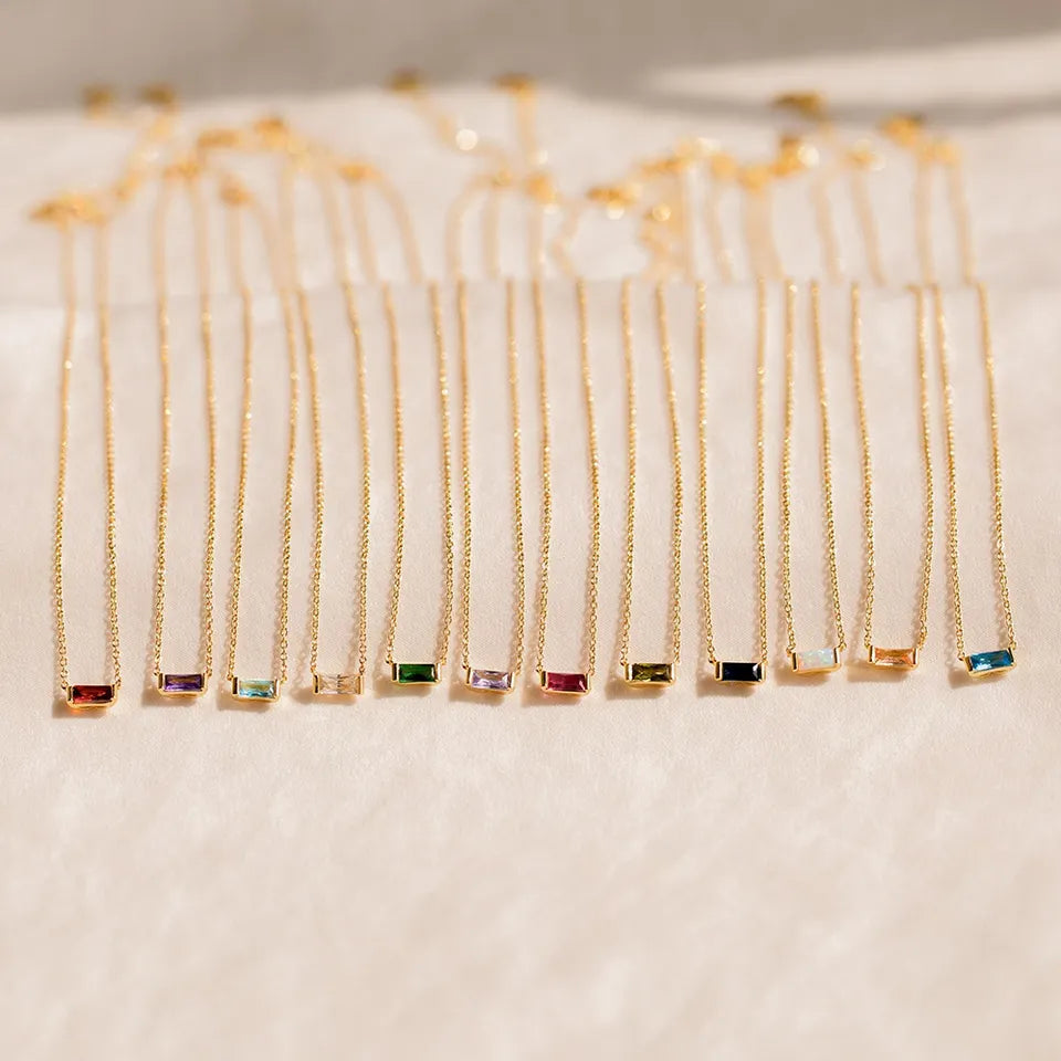 Dainty Baguette Birthstone Necklace