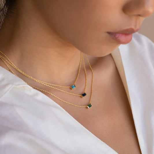 Dainty Baguette Birthstone Necklace