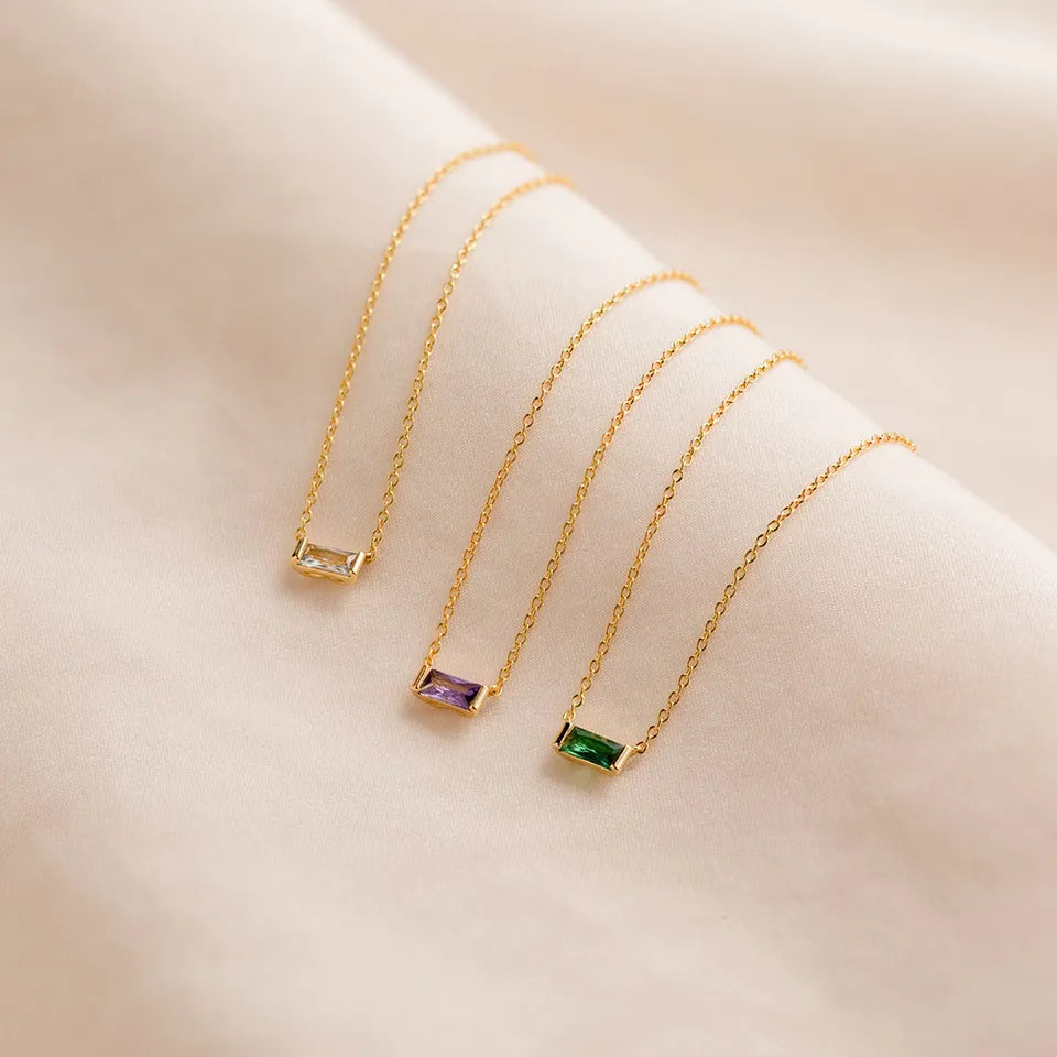 Dainty Baguette Birthstone Necklace
