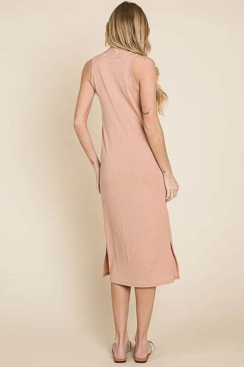 Bom Bom Ribbed Knit Sleeveless Midi Dress