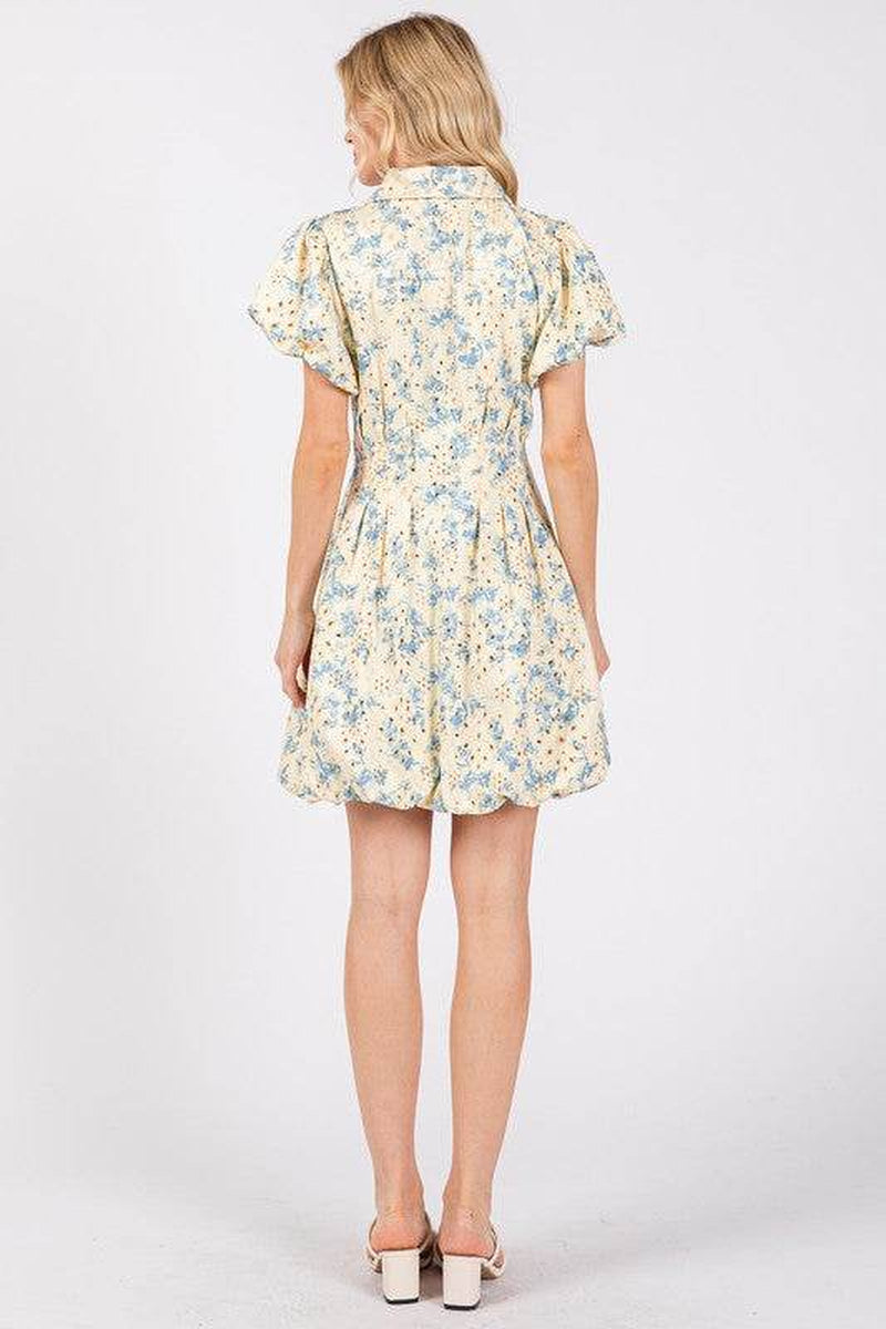 Geegee Floral Puff Sleeve Mini Dress