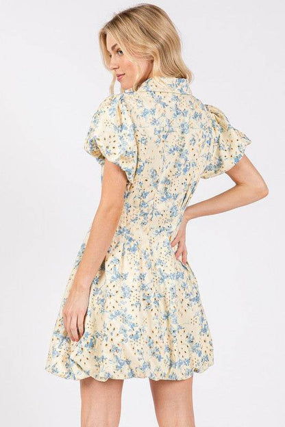 Geegee Floral Puff Sleeve Mini Dress