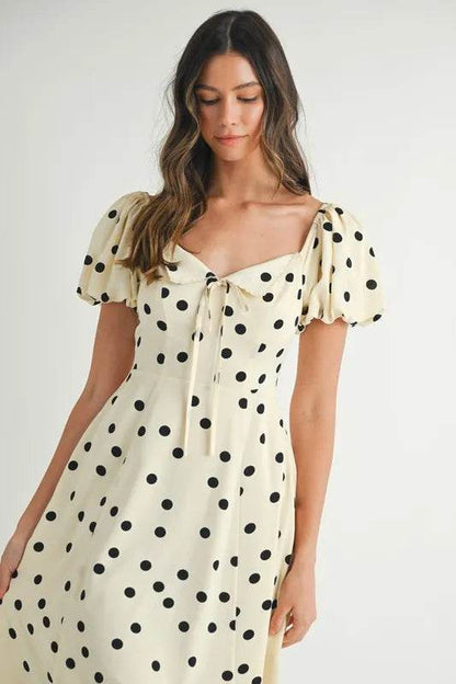 MABLE Polka Dot Puff Sleeve Midi Dress