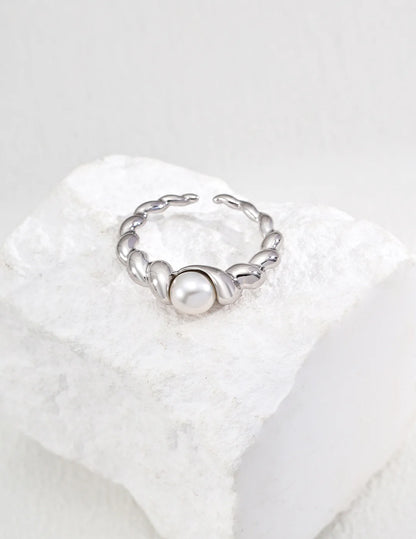 Braided Design Natural Pearl Ring