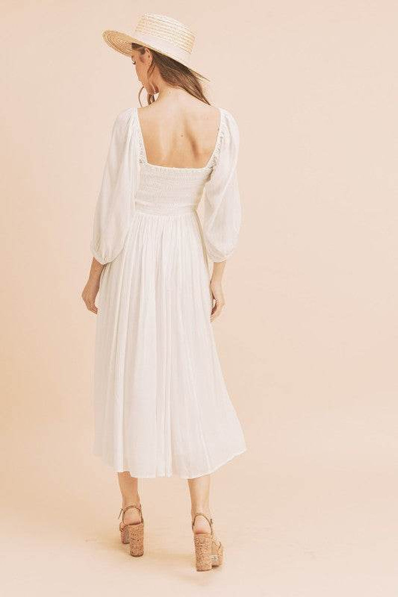 Ruffled Smocked Balloon Sleeve Dress