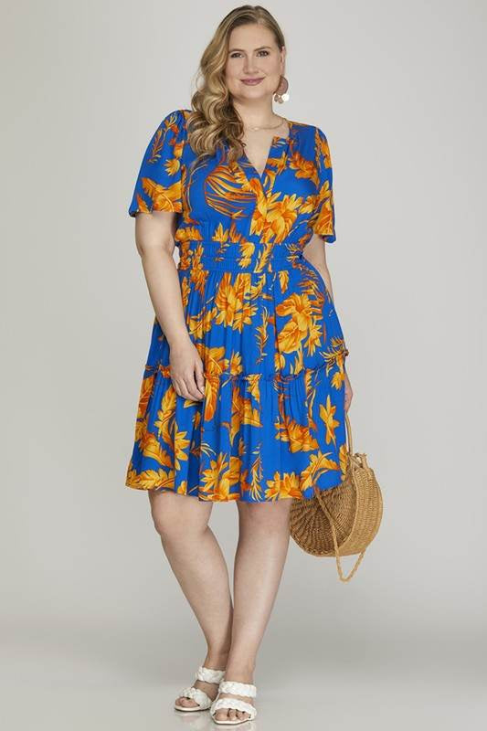 Sky Notched Frill Tiered Dress 