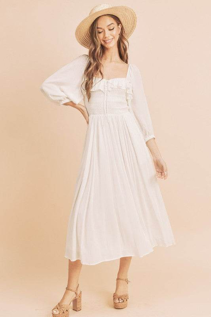 Ruffled Smocked Balloon Sleeve Dress
