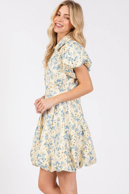 Geegee Floral Puff Sleeve Mini Dress