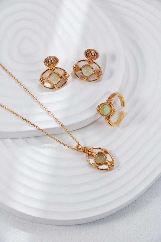 Prehnite Chalcedony with White Shell Earrings