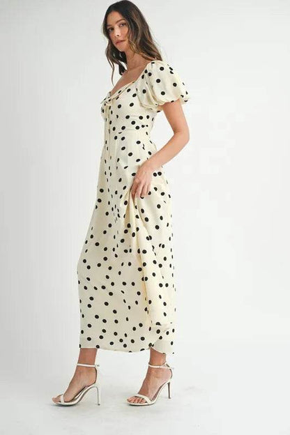 MABLE Polka Dot Puff Sleeve Midi Dress