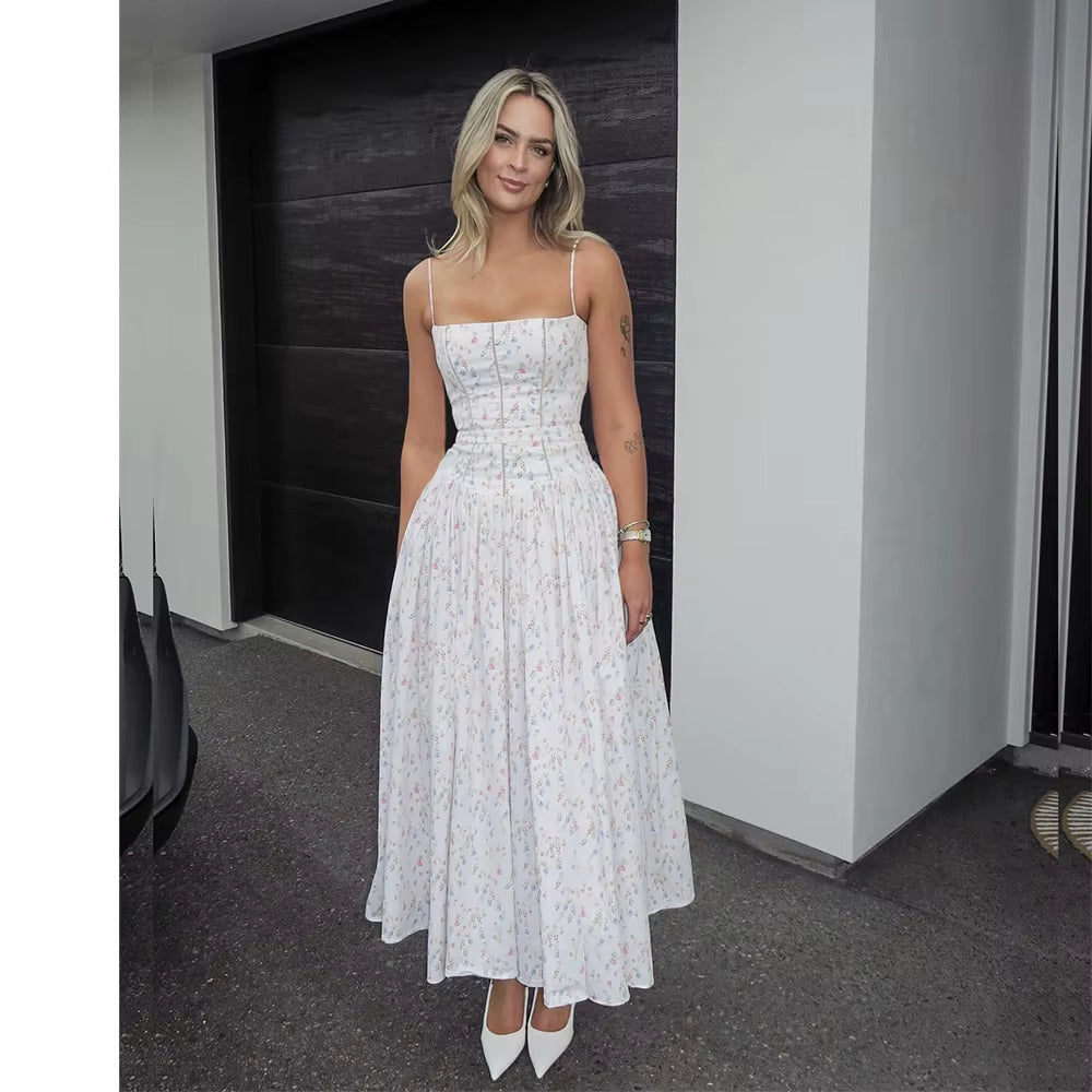 White Floral Print Holiday Dress